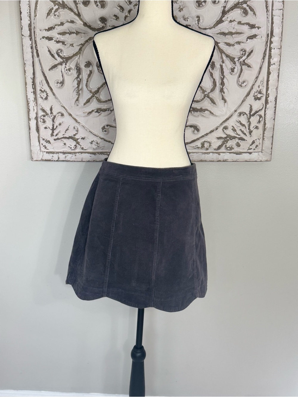 Altar'd State Charcoal Corduroy Scalloped Hem Mini Skirt